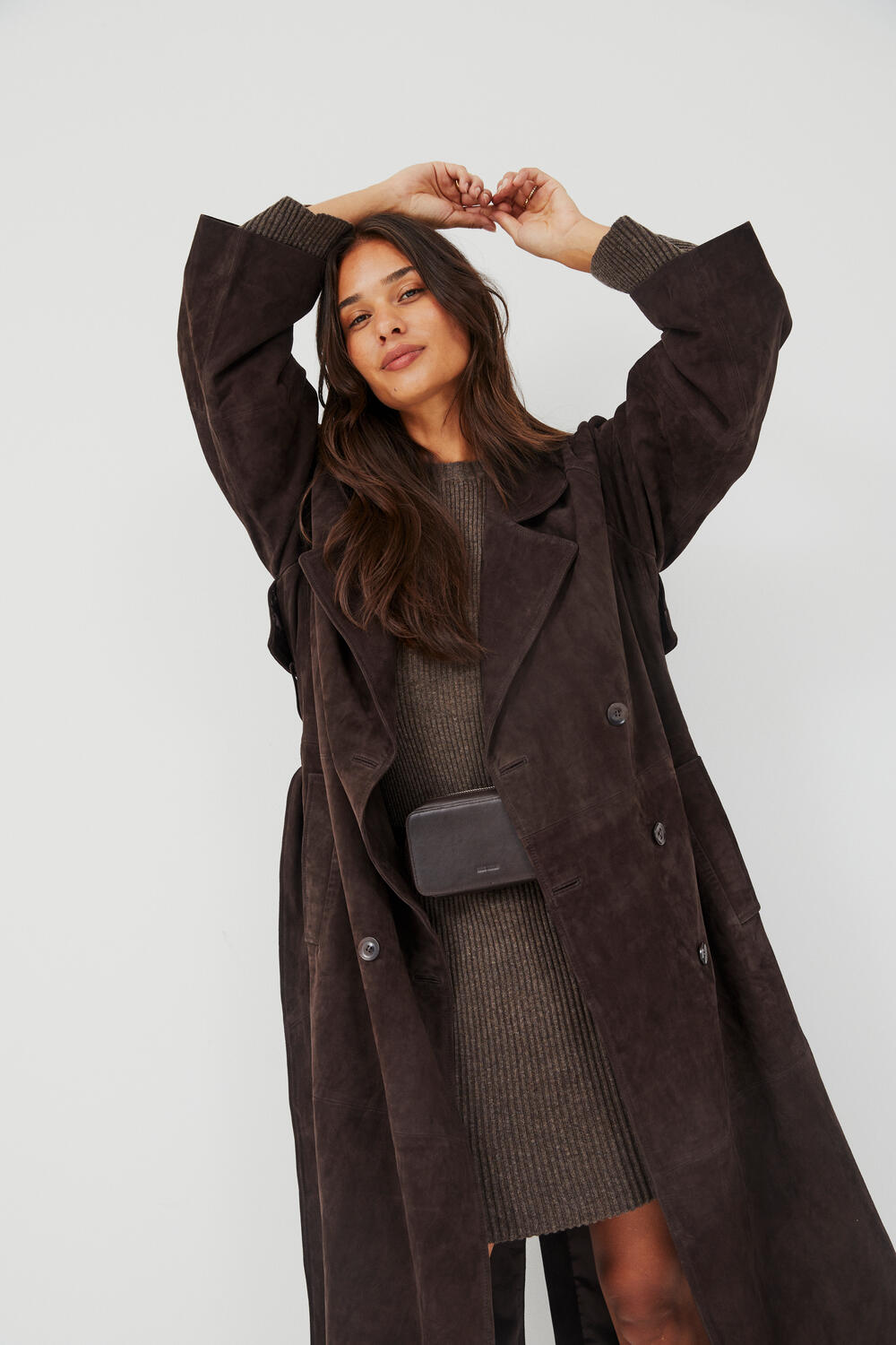 Noomi Suede trenchcoat - Chocolate Plum